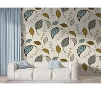 Boceoey Papier Peint Panoramique Feuille Botanique - Papier Peint Intissé Autocollant - Forêt Automne Décoration Murale - Adhésif Mural pour Salon Chambre, 250x175 cm - F-841