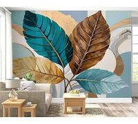 Boceoey Papier Peint Panoramique Feuille D'or Style Nordique - Papier Peint Intissé Autocollant - Minimalisme Bohème Décoration Murale - Adhésif Mural pour Salon Chambre, 450x315 cm - F-71