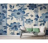 Boceoey Papier Peint Panoramique Fleur Bleue Géométrique 3D - Motif Aquarelle Floral - Décoration Murale pour Salon & Chambre, Intissé Autocollant Papier Mural, 400x280 cm M-916