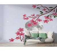 Boceoey Papier Peint Panoramique Fleur De Pêcher 3D - Motif Branche Fleurie Botanique - Décoration Murale pour Salon & Chambre, Intissé Autocollant Papier Mural, 100x70 cm K-985