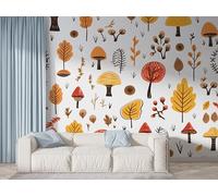 Boceoey Papier Peint Panoramique Forêt Automne 3D - Motif Champignon Baies - Décoration Murale pour Salon & Chambre, Intissé Autocollant Papier Mural, 150x100 cm F-715