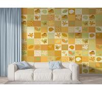 Boceoey Papier Peint Panoramique Ginkgo Pomme De Pin 3D - Motif Biloba Patchwork - Décoration Murale pour Salon & Chambre, Intissé Autocollant Papier Mural, 300x210 cm F-830