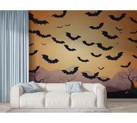 Boceoey Papier Peint Panoramique Halloween Chauve-Souris 3D - Motif Citrouille Forêt - Décoration Murale pour Salon & Chambre, Intissé Autocollant Papier Mural, 350x256 cm F-551