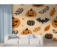 Boceoey Papier Peint Panoramique Halloween Citrouille 3D - Motif Chauve-Souris Forêt - Décoration Murale pour Salon & Chambre, Intissé Autocollant Papier Mural, 400x280 cm F-790