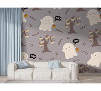 Boceoey Papier Peint Panoramique Halloween Fantôme 3D - Motif Dessin Animé Forêt - Décoration Murale pour Salon & Chambre, Intissé Autocollant Papier Mural, 200x140 cm K-365