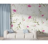 Boceoey Papier Peint Panoramique Ipomée Aquarelle - Papier Peint Intissé Autocollant - Botanique Style Jardin Décoration Murale - Adhésif Mural pour Salon Chambre, 450x315 cm - F-708