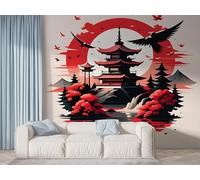 Boceoey Papier Peint Panoramique Japonais Tour De Construction 3D - Motif Grue Floral - Décoration Murale pour Salon & Chambre, Intissé Autocollant Papier Mural, 100x70 cm K-407