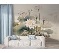 Boceoey Papier Peint Panoramique Lotus Fleur 3D - Motif Plantes de Bassin Nénuphar - Décoration Murale pour Salon & Chambre, Intissé Autocollant Papier Mural, 450x315 cm F-497