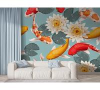 Boceoey Papier Peint Panoramique Lotus Fleur 3D - Motif Plantes de Bassin Nénuphar - Décoration Murale pour Salon & Chambre, Intissé Autocollant Papier Mural, 450x315 cm F-545