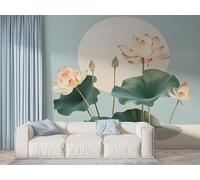 Boceoey Papier Peint Panoramique Lotus Fleur - Papier Peint Intissé Autocollant - Plantes de Bassin Nénuphar Décoration Murale - Adhésif Mural pour Salon Chambre, 150x100 cm - F-443