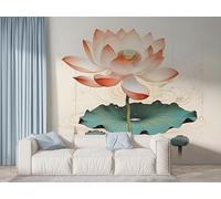 Boceoey Papier Peint Panoramique Lotus Nénuphar 3D - Motif Plantes Fleur Orientale - Décoration Murale pour Salon & Chambre, Intissé Autocollant Papier Mural, 200x140 cm F-447
