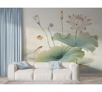 Boceoey Papier Peint Panoramique Lotus Nénuphar 3D - Motif Plantes Fleur Orientale - Décoration Murale pour Salon & Chambre, Intissé Autocollant Papier Mural, 200x140 cm F-501