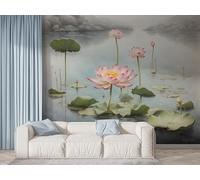 Boceoey Papier Peint Panoramique Lotus Nénuphar 3D - Motif Plantes Fleur Orientale - Décoration Murale pour Salon & Chambre, Intissé Autocollant Papier Mural, 150x100 cm F-507