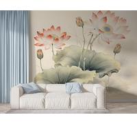 Boceoey Papier Peint Panoramique Lotus Nénuphar 3D - Motif Plantes Fleur Orientale - Décoration Murale pour Salon & Chambre, Intissé Autocollant Papier Mural, 250x175 cm F-489