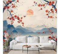 Boceoey Papier Peint Panoramique Montagne Japonaise Fleurs De Cerisier 3D - Motif Montagne Paysage - Décoration Murale pour Salon & Chambre, Intissé Autocollant Papier Mural, 300x210 cm S-827