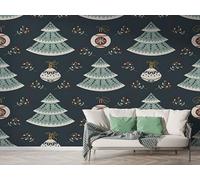 Boceoey Papier Peint Panoramique Noël Arbre Flocons De Neige - Papier Peint Intissé Autocollant - Cadeau Hiver Fête Décoration Murale - Adhésif Mural pour Salon Chambre, 450x315 cm - K-764