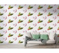 Boceoey Papier Peint Panoramique Noël Baies Guirlande 3D - Motif Botanique Hiver Fête - Décoration Murale pour Salon & Chambre, Intissé Autocollant Papier Mural, 300x210 cm K-767