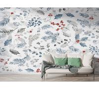 Boceoey Papier Peint Panoramique Noël Botanique Guirlande 3D - Motif Baies Hiver Fête - Décoration Murale pour Salon & Chambre, Intissé Autocollant Papier Mural, 100x70 cm K-669