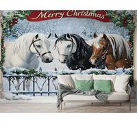 Boceoey Papier Peint Panoramique Noël Cheval Guirlande Baies 3D - Motif Ferme Hiver Fête - Décoration Murale pour Salon & Chambre, Intissé Autocollant Papier Mural, 200x140 cm K-779