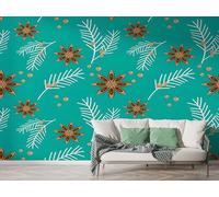 Boceoey Papier Peint Panoramique Noël Fleurs Guirlande 3D - Motif Hiver Botanique Fête - Décoration Murale pour Salon & Chambre, Intissé Autocollant Papier Mural, 400x280 cm K-707