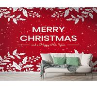 Boceoey Papier Peint Panoramique Noël Guirlande Baies - Papier Peint Intissé Autocollant - Cadeau Hiver Fête Décoration Murale - Adhésif Mural pour Salon Chambre, 450x315 cm - K-588