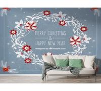 Boceoey Papier Peint Panoramique Noël Guirlande Poinsettia - Papier Peint Intissé Autocollant - Baies Hiver Fête Décoration Murale - Adhésif Mural pour Salon Chambre, 250x175 cm - K-670