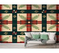 Boceoey Papier Peint Panoramique Noël Patchwork Guirlande De Baies 3D - Motif Hiver Fête - Décoration Murale pour Salon & Chambre, Intissé Autocollant Papier Mural, 450x315 cm K-591
