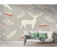 Boceoey Papier Peint Panoramique Noël Renne Guirlande Baies - Papier Peint Intissé Autocollant - Hiver Fête Décoration Murale - Adhésif Mural pour Salon Chambre, 450x315 cm - K-664