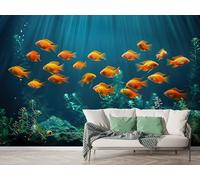 Boceoey Papier Peint Panoramique Océan Poissons - Papier Peint Intissé Autocollant - Corail Vie Marine Décoration Murale - Adhésif Mural pour Salon Chambre, 150x100 cm - F-274