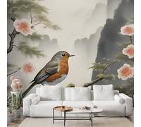 Boceoey Papier Peint Panoramique Oiseau Japonais Branches De Fleurs - Papier Peint Intissé Autocollant - Montagne Paysage Décoration Murale - Adhésif Mural pour Salon Chambre, 100x70 cm - S-822