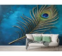 Boceoey Papier Peint Panoramique Paon Plume 3D - Motif Bohème Magnifique Oiseau - Décoration Murale pour Salon & Chambre, Intissé Autocollant Papier Mural, 150x100 cm M-983