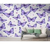 Boceoey Papier Peint Panoramique Papillon Fleur 3D - Motif Aquarelle Printemps - Décoration Murale pour Salon & Chambre, Intissé Autocollant Papier Mural, 250x175 cm M-918