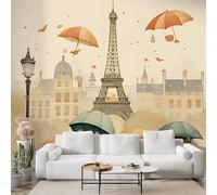 Boceoey Papier Peint Panoramique Paris Tour Eiffel - Papier Peint Intissé Autocollant - Animaux De Dessins Animés Aquarelle Décoration Murale - Adhésif Mural pour Salon Chambre, 250x175 cm - S-886