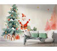 Boceoey Papier Peint Panoramique Père Noël Arbre - Papier Peint Intissé Autocollant - Cadeau Hiver Fête Décoration Murale - Adhésif Mural pour Salon Chambre, 100x70 cm - K-792