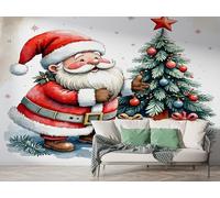 Boceoey Papier Peint Panoramique Père Noël Flocons De Neige Étoiles - Papier Peint Intissé Autocollant - Cadeau Hiver Fête Décoration Murale - Adhésif Mural pour Salon Chambre, 350x256 cm - K-772