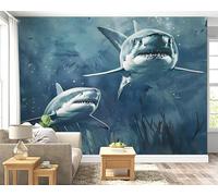 Boceoey Papier Peint Panoramique Requin Vie Marine - Papier Peint Intissé Autocollant - Poissons Océan Décoration Murale - Adhésif Mural pour Salon Chambre, 300x210 cm - F-154
