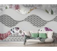 Boceoey Papier Peint Panoramique Rose Marbre 3D - Motif Géométrique Floral - Décoration Murale pour Salon & Chambre, Intissé Autocollant Papier Mural, 400x280 cm F-321