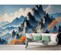 Boceoey Papier Peint Panoramique Style Japonais 3D - Motif Montagne Tour - Décoration Murale pour Salon & Chambre, Intissé Autocollant Papier Mural, 150x100 cm K-920