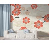 Boceoey Papier Peint Panoramique Style Japonais Fleur 3D - Motif Aquarelle Branche De Fleur - Décoration Murale pour Salon & Chambre, Intissé Autocollant Papier Mural, 100x70 cm F-760