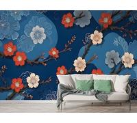 Boceoey Papier Peint Panoramique Style Japonais Fleur De Cerisier 3D - Motif Aquarelle Branche De Fleur - Décoration Murale pour Salon & Chambre, Intissé Autocollant Papier Mural, 200x140 cm F-202