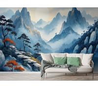 Boceoey Papier Peint Panoramique Style Japonais - Papier Peint Intissé Autocollant - Montagne Paysage Décoration Murale - Adhésif Mural pour Salon Chambre, 150x100 cm - K-914