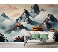 Boceoey Papier Peint Panoramique Style Japonais - Papier Peint Intissé Autocollant - Montagne Paysage Décoration Murale - Adhésif Mural pour Salon Chambre, 150x100 cm - K-921