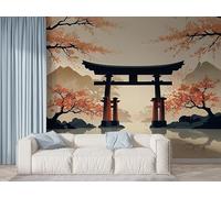 Boceoey Papier Peint Panoramique Style Japonais Torii 3D - Motif Mont Fuji Fleur De Cerisier - Décoration Murale pour Salon & Chambre, Intissé Autocollant Papier Mural, 100x70 cm F-769