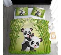 Boceoey Parure de Lit 90x190 Enfant Forêt de Bambous Pandas Housse de Couette 1 Personne avec Fermeture éclair, Housses de Couettes Imprimée en Microfibre avec 2 Taie d'oreiller 65x65