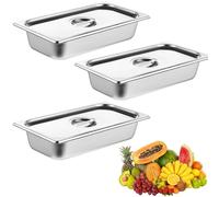 Bocguy 3 Pièces Plat four Inox, Récipients GN 1/3, Chemins à Paner, Récipient Gastronorme, Acier Inoxydable, Lave-Vaisselle, Congélateur, pour Fromage, Viande, Argent, 32,5x17,5x6,5 cm