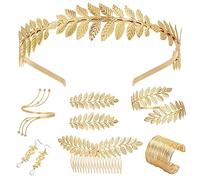 Bocguy 9 Pièces Déesse Grecque Costume Accessoires pour Femmes Doré Feuille Laurier Couronne Bandeaux Ornements de Cheveux Bracelet Bracelet Feuille Boucles d'oreilles Bijoux de Mariée de Mariage