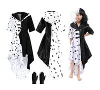 Bocguy Carnaval Cruella Deville Cosplay Costume, Cruelia Demon Costume avec gants, bon pour le carnaval, l'Halloween, les fêtes, pour les adultes et les enfants