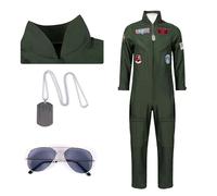 Bocguy Costume de pilote pour homme - Costume d'aviateur - Costume d'aviateur - Costume de cosplay - Vêtements de fête d'Halloween et de carnaval - Pour adulte - Taille L