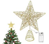 Bocguy Étoile de Sapin de Noël Dorée, 25 x 20cm Cime de Sapin de Noël, Étoile Lumineuse avec 20 LED, Etoile Sapin de Noel, Étoile de Sapin Illuminée, Décoration Intérieure Crest (A)