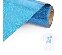 Bocguy Flex Thermocollant Pailleté Bleu, 30,5 CM x 305 CM Vinyle Thermocollant Cri-cut Iron On Facile à Couper & Désherber, Rouleau Vinyle Thermocollant Pailleté pour Cri-cut & Silhouette